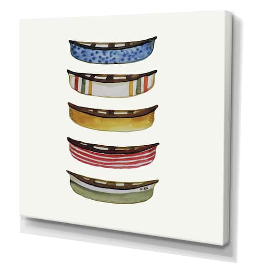 Designart; Designart - Five Canoes - Lake House Premium Canvas Wall Art; Category:Canvas Art; Image:1